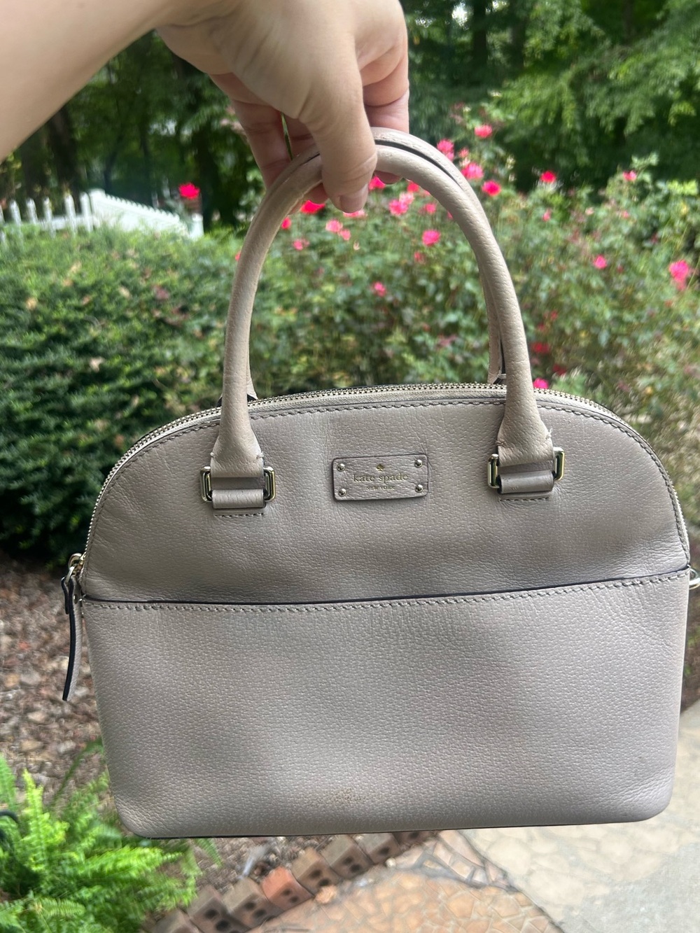 Kate Spade New York Taupe Dome Satchel Handbag Painted Handles Neutral Purse